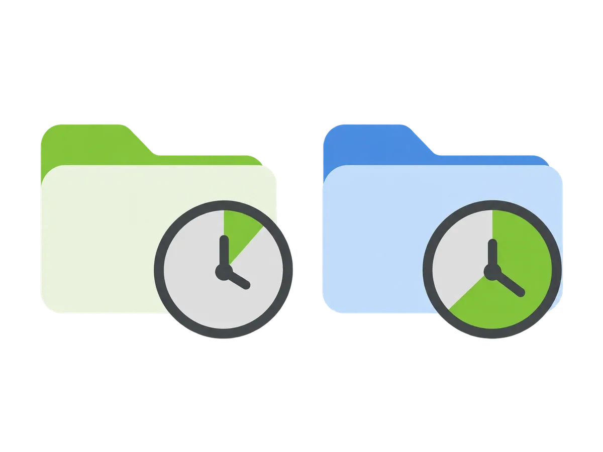 Two project folders with clocks showing different amounts of time spent.