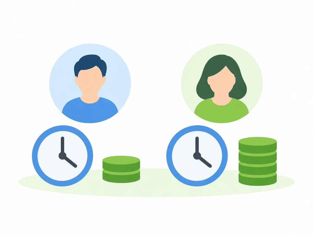 Two people logging the same amount of time at different billing rates.