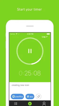 MinuteDock iPhone app showing a running timer.