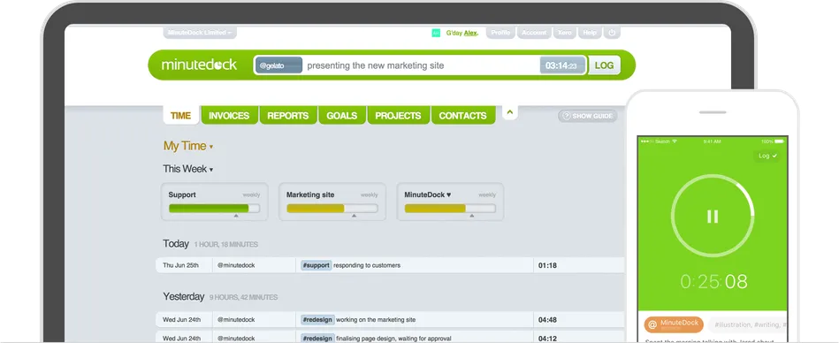 MinuteDock time tracking interface